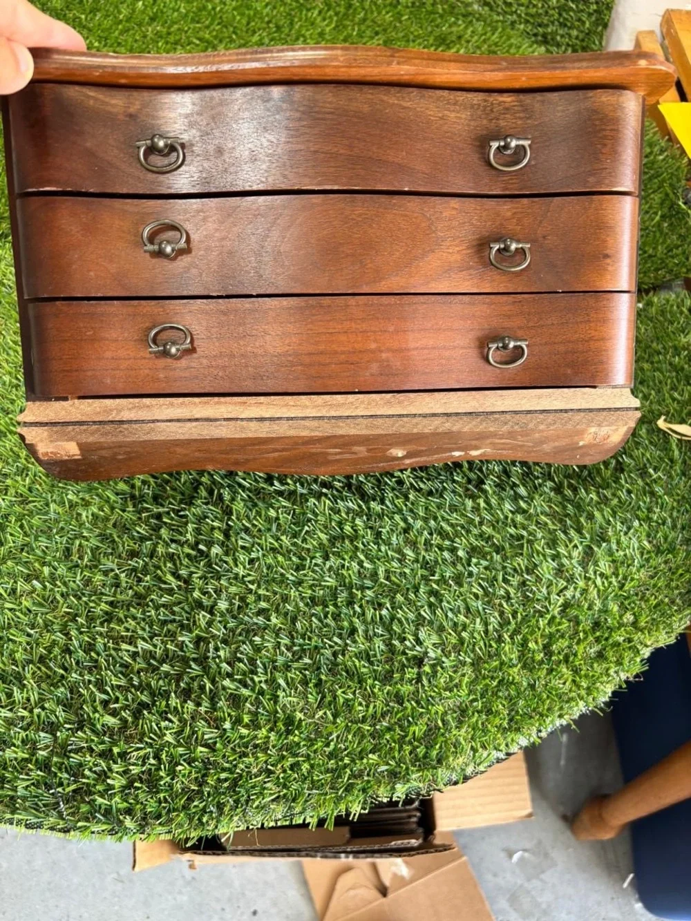 Vintage Wood  Flip Top Jewelry Box w/ 3 Drawers - Hiding Spot For money